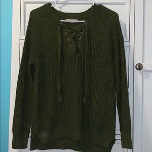 olive green lace up sweater